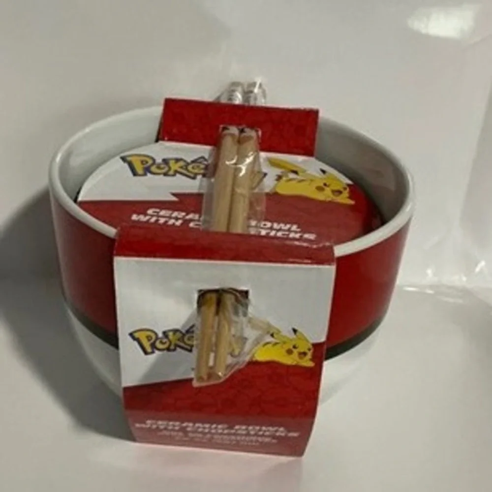 Pokemon‎ Ceramic Ramen Bowl with Chopsticks Pokeball Officially Licensed Red